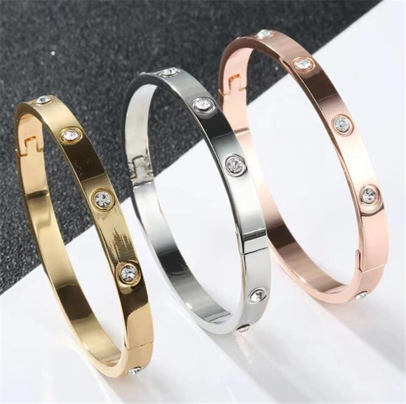 Jewelry 316 Stainless Steel Love Screwdriver Inlaid CZ Zircon Stone Bangle Bracelet Love Cross Design Bangles Bracelet