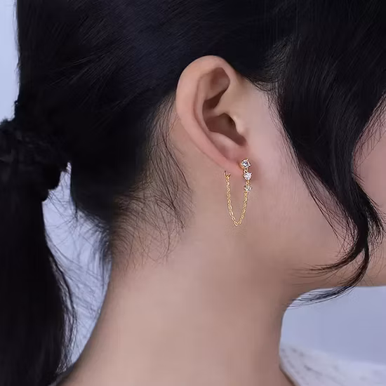 여성을 위한 술 체인이 있는 트렌디한 925 스털링 실버 CZ 주얼리 드롭 귀걸이