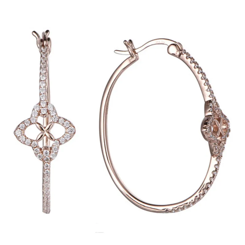 925 스털링 실버 로즈 골드 플라워 후프 패션 귀걸이